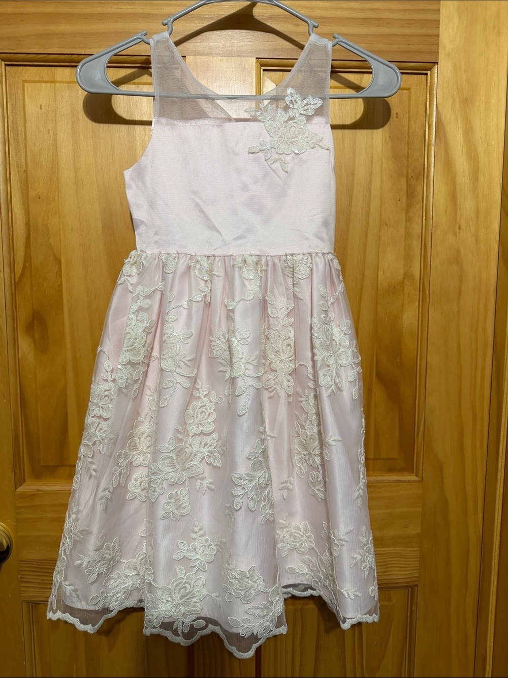 American Princess Pink Formal Dress, Ivory Lace Appliqué.  Flower Girl Size 7.